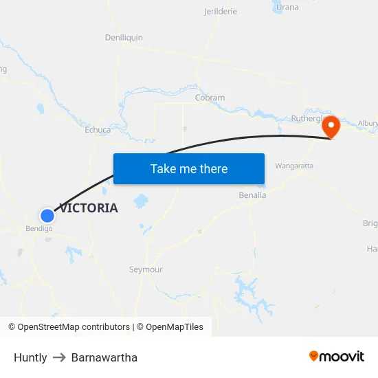 Huntly to Barnawartha map