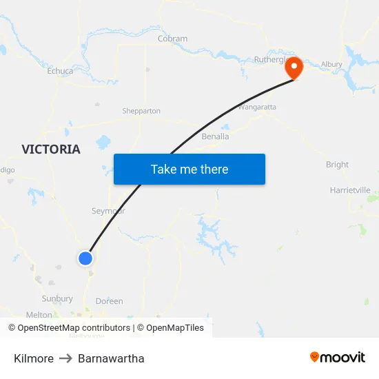 Kilmore to Barnawartha map