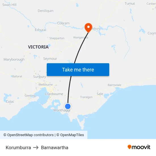 Korumburra to Barnawartha map