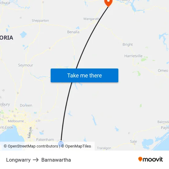 Longwarry to Barnawartha map