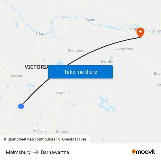 Malmsbury to Barnawartha map