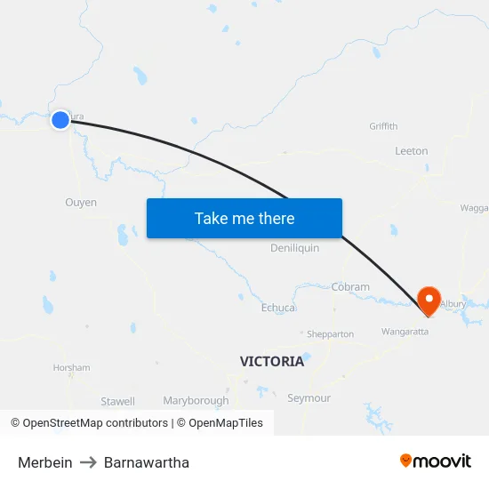 Merbein to Barnawartha map