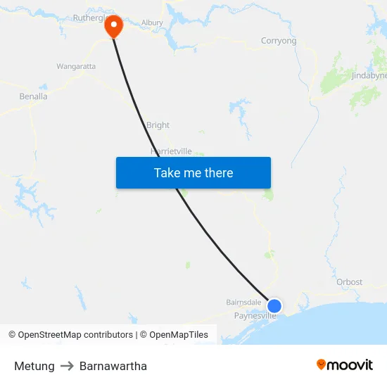 Metung to Barnawartha map