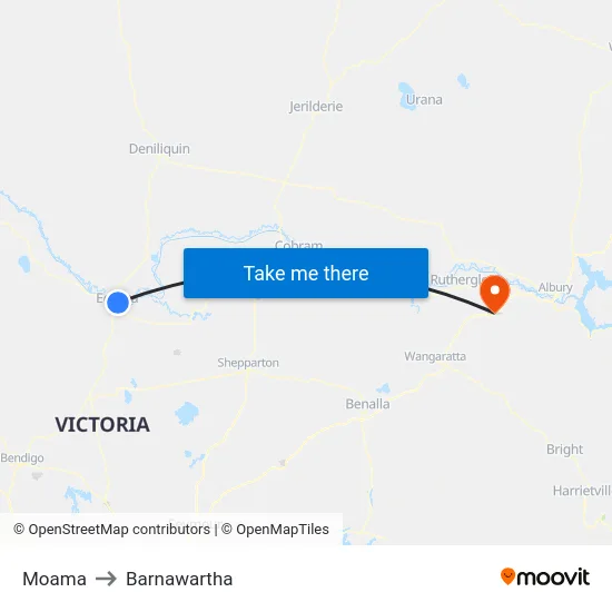 Moama to Barnawartha map