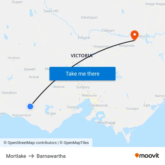 Mortlake to Barnawartha map