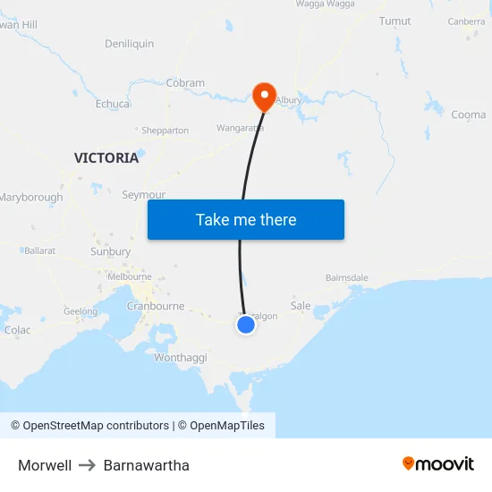 Morwell to Barnawartha map