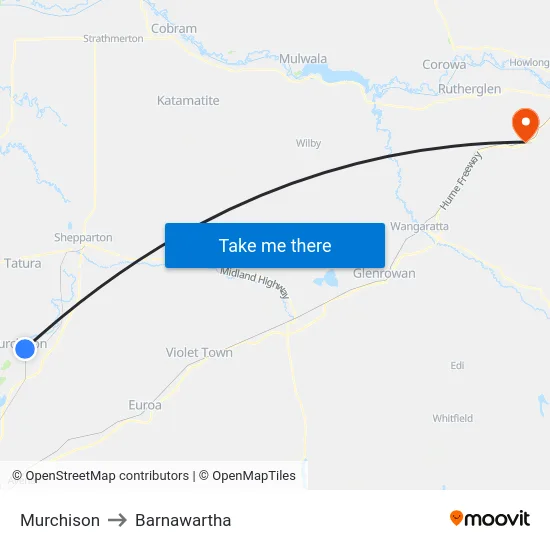 Murchison to Barnawartha map