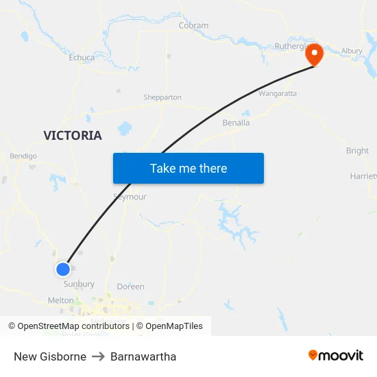 New Gisborne to Barnawartha map