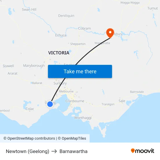 Newtown (Geelong) to Barnawartha map