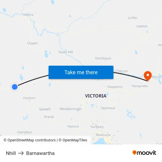 Nhill to Barnawartha map