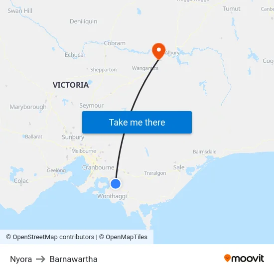 Nyora to Barnawartha map