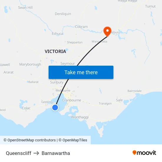 Queenscliff to Barnawartha map