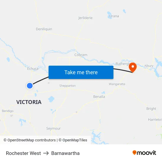 Rochester West to Barnawartha map