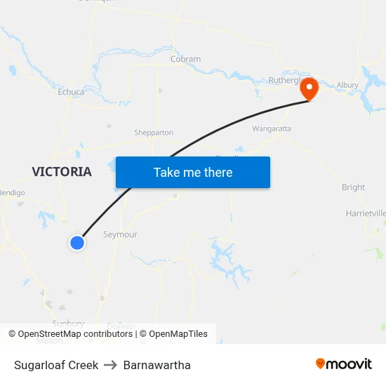 Sugarloaf Creek to Barnawartha map