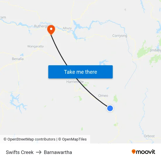 Swifts Creek to Barnawartha map
