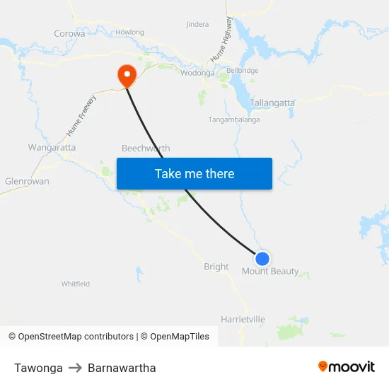 Tawonga to Barnawartha map