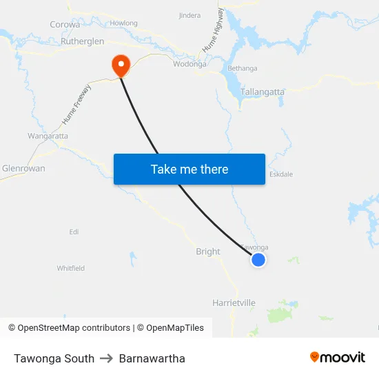 Tawonga South to Barnawartha map