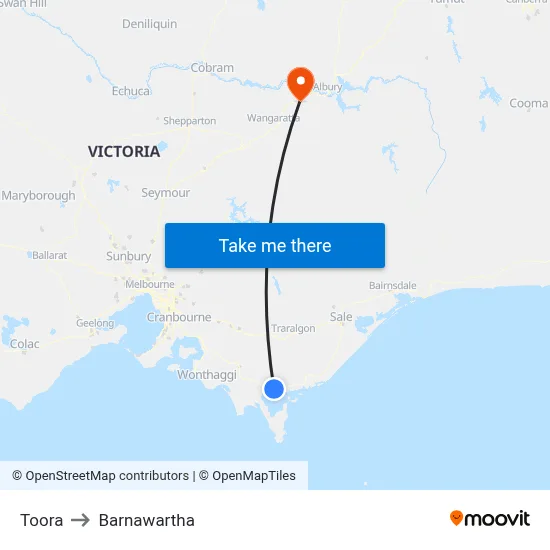 Toora to Barnawartha map
