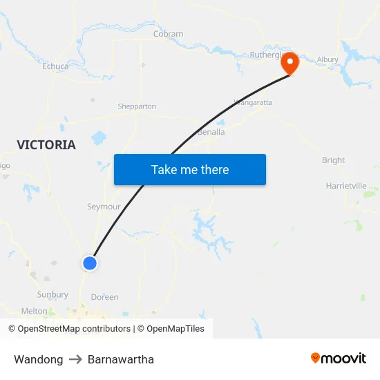 Wandong to Barnawartha map