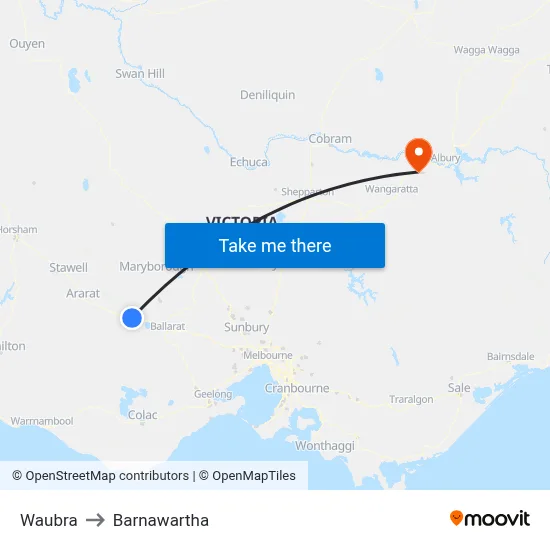 Waubra to Barnawartha map