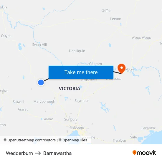 Wedderburn to Barnawartha map