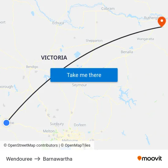 Wendouree to Barnawartha map
