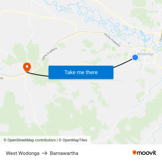 West Wodonga to Barnawartha map