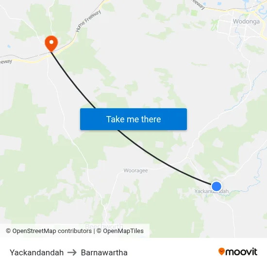 Yackandandah to Barnawartha map