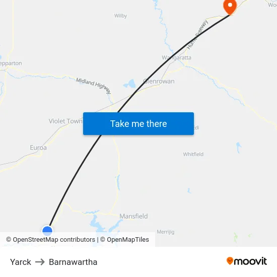 Yarck to Barnawartha map