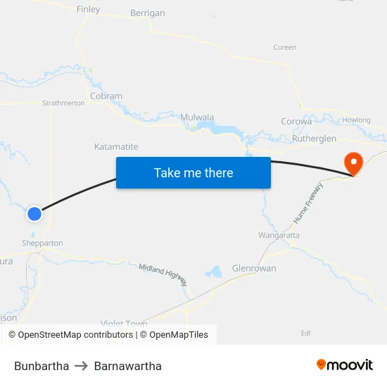 Bunbartha to Barnawartha map