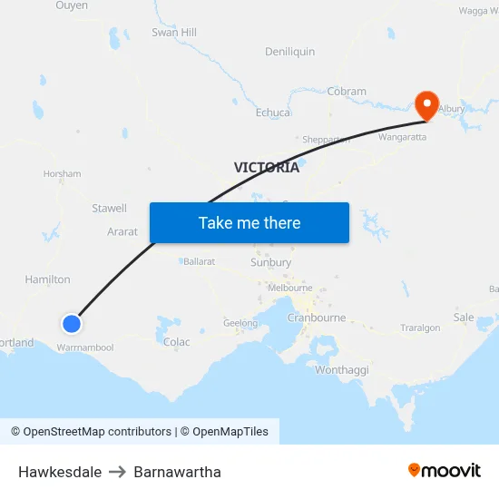 Hawkesdale to Barnawartha map