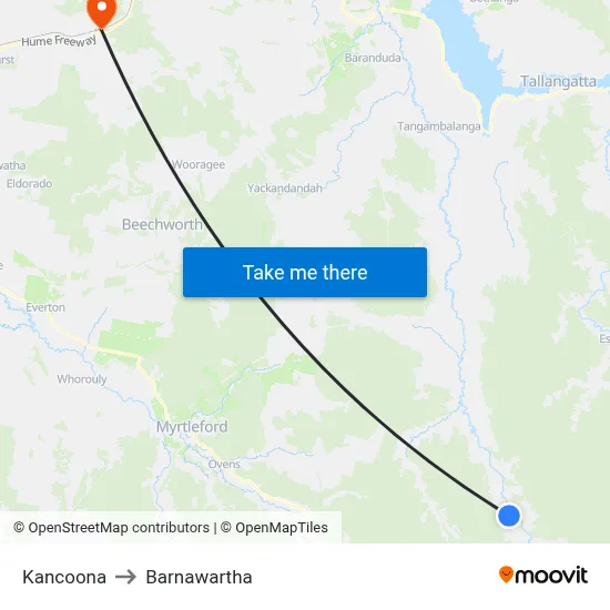 Kancoona to Barnawartha map