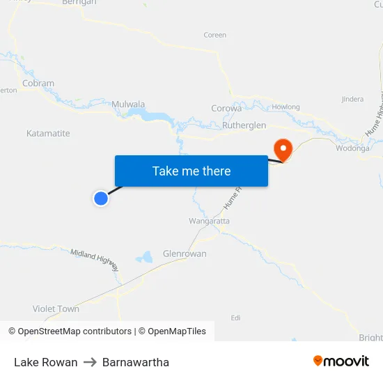 Lake Rowan to Barnawartha map