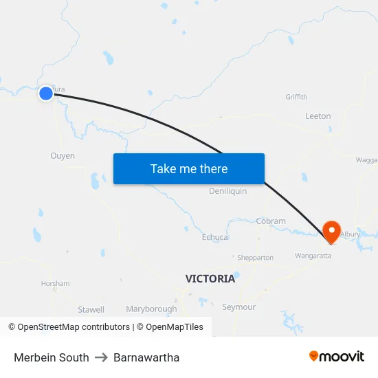 Merbein South to Barnawartha map