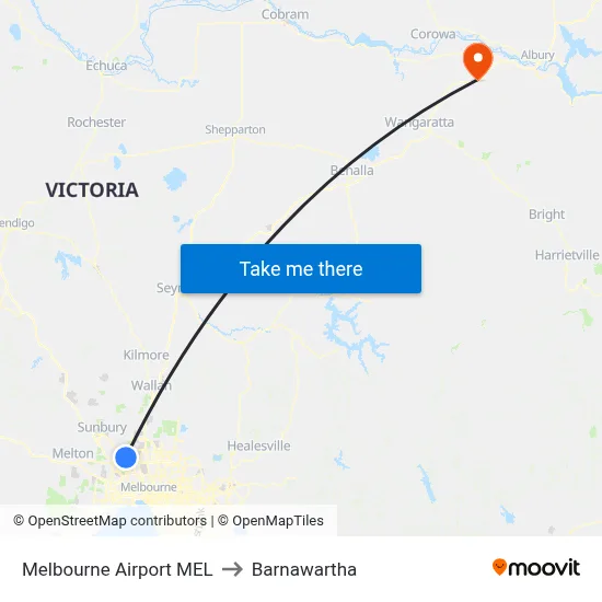 Melbourne Airport MEL to Barnawartha map