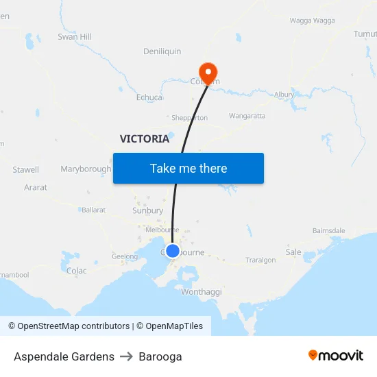 Aspendale Gardens to Barooga map