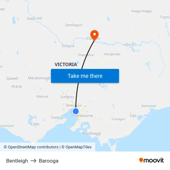 Bentleigh to Barooga map