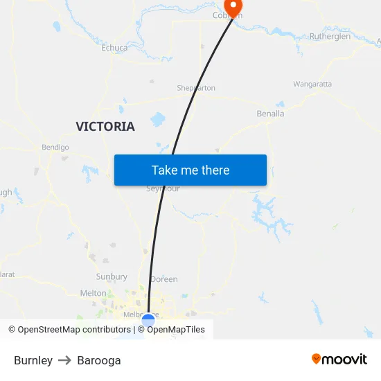 Burnley to Barooga map