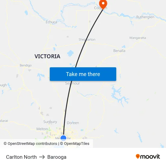 Carlton North to Barooga map