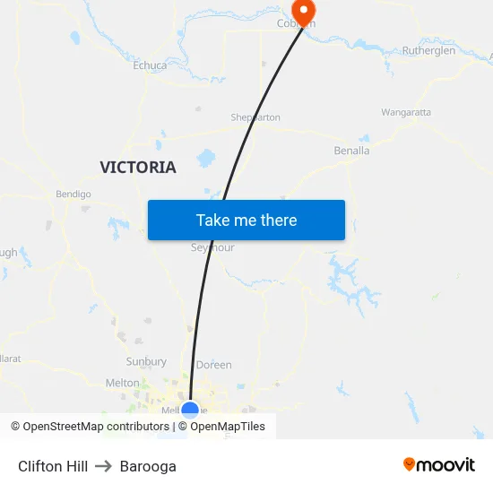 Clifton Hill to Barooga map