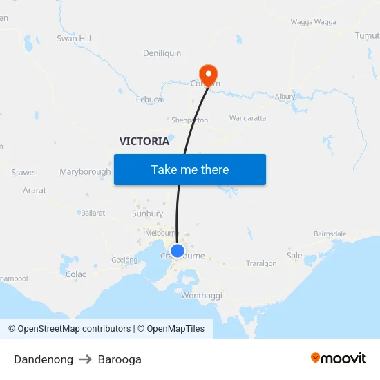 Dandenong to Barooga map