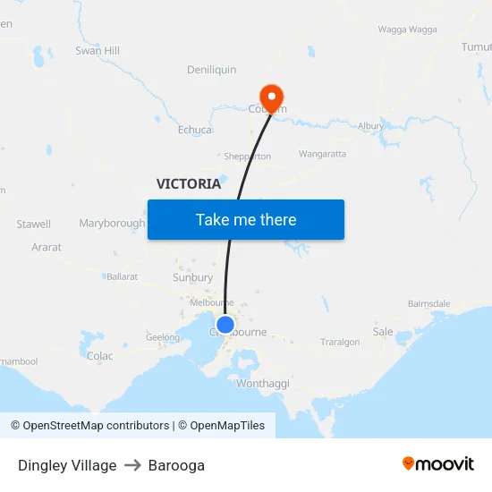 Dingley Village to Barooga map