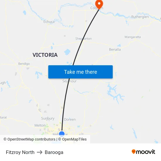 Fitzroy North to Barooga map