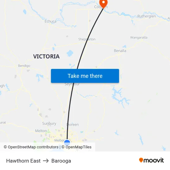 Hawthorn East to Barooga map