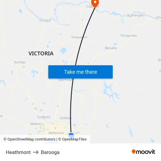 Heathmont to Barooga map