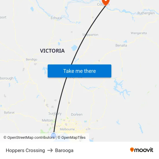 Hoppers Crossing to Barooga map