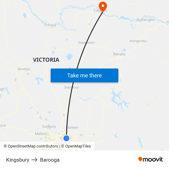 Kingsbury to Barooga map