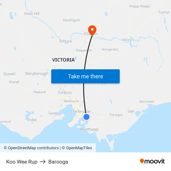 Koo Wee Rup to Barooga map