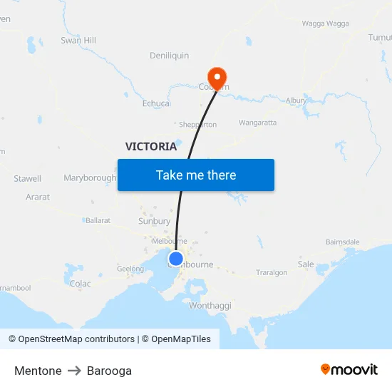 Mentone to Barooga map