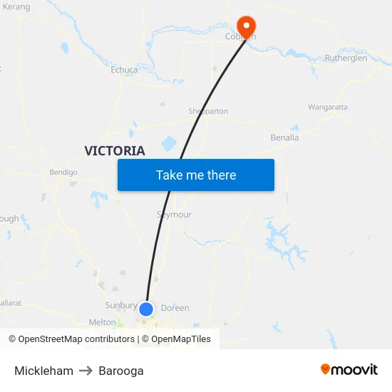 Mickleham to Barooga map